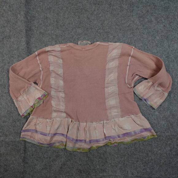 Boho Cardigan Womens Small/Medium? Open Front 3/4 Sleeve Waffle Knit Pink - Picture 3 of 7